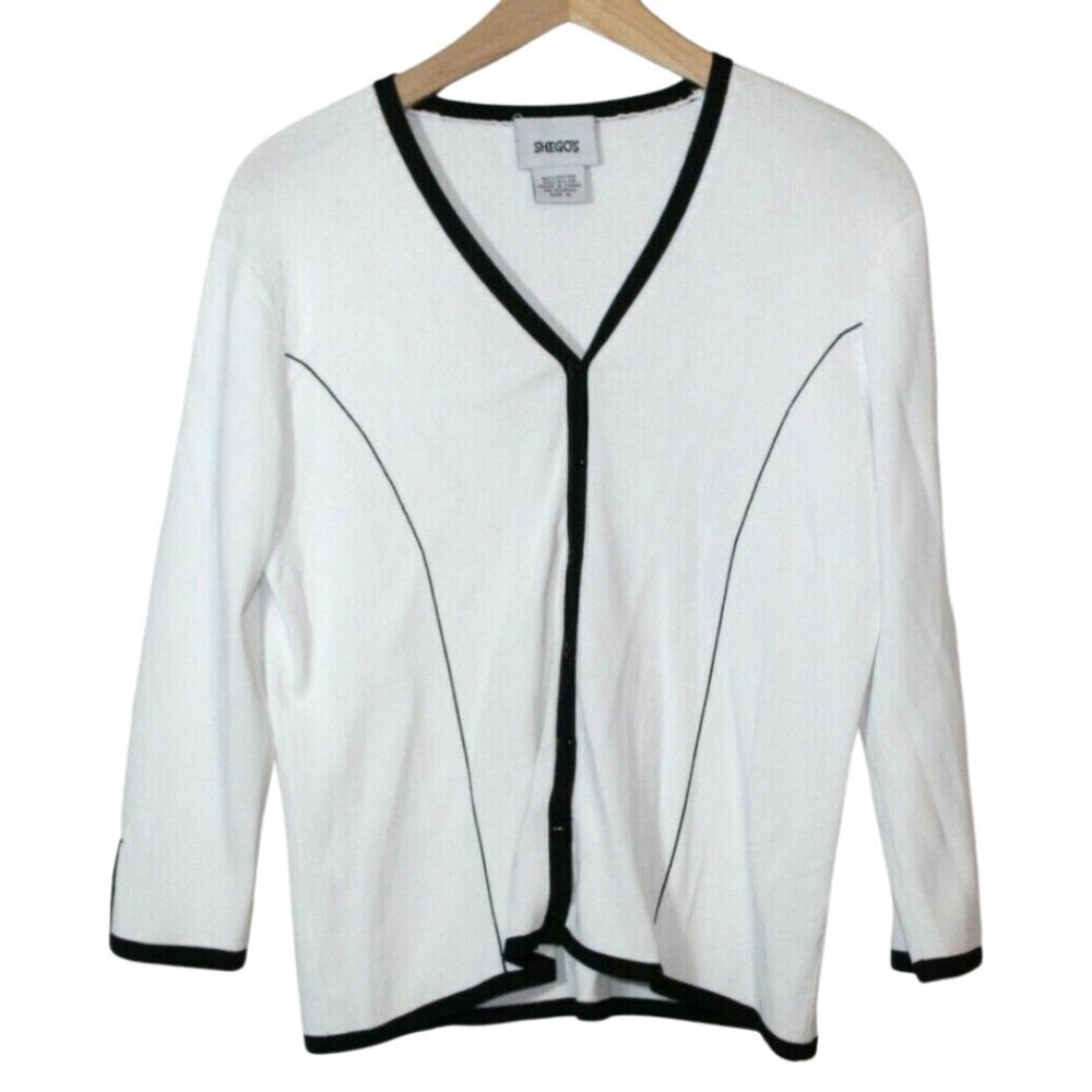 Vintage 90s slinky stretch knit womens cardigan size M white button up